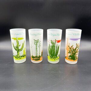 Vintage Blakely Oil Gas Arizona Cactus Frosted Highball Glasses Advertising